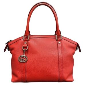 Gucci Tomato Red Pebbled Leather Interlocking GG Sukey Medium Dome Tote Bag
